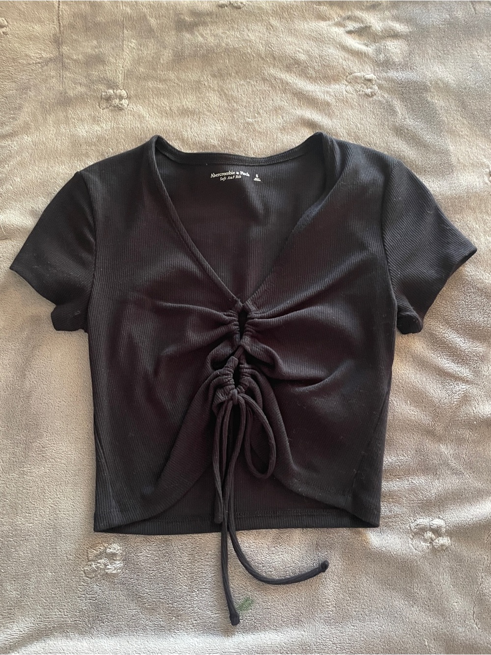 Abercrombie & Fitch Black Ruched Drawstring V-Neck Crop Top